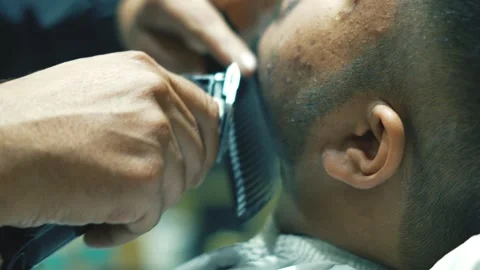 Professional Beard Trimming and Shaping for Men in Barber Shop Stock Footage 325528905