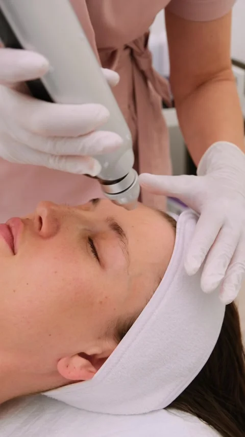 Professional beautician in sterile gloves using a modern dermatological device Stock-Footage 337706845