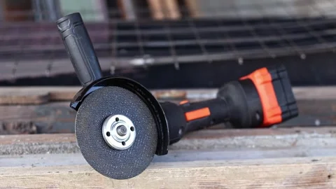 Professional black angle grinder with installed disc 스톡 동영상 331662988