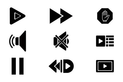 Professional Black Media Player Interface Control Icon Set 스톡 일러스트