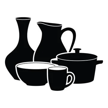 Professional black silhouette composition of kitchenware and tableware Stock Illustration