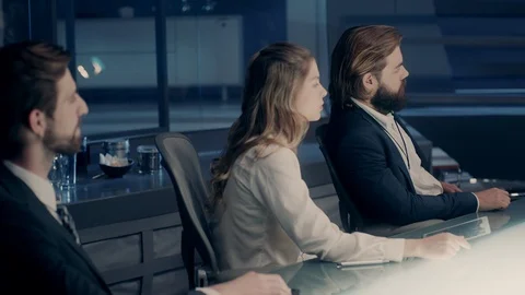 Professional Board of Executives and Clients Sitting at Corporate Meeting Room Stock Footage 120217545