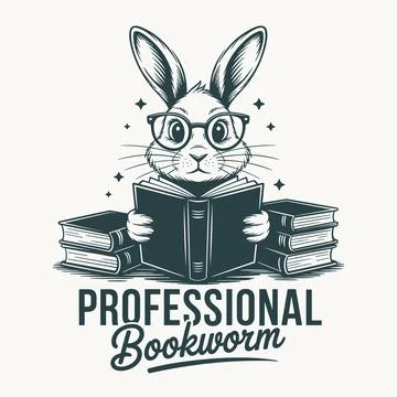 Professional Bookworm Cute Rabbit Reading Books Funny Quote Literacy Lover .. Illustrazione stock