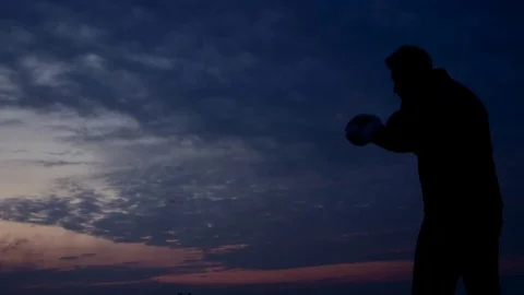 Professional boxer silhouette during training Stock Footage 83464577
