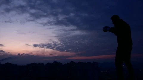 Professional boxer training on the rooftop Video stock 83631723