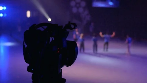 Professional broadcast camera installed on a tripod at a live event Stock Footage 113132422