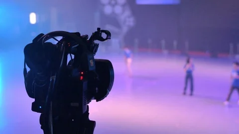 Professional broadcast camera installed on a tripod at a live event Stock-Footage 113132758