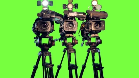 Professional broadcast studio video cameras on green screen. Stock Footage 84643595