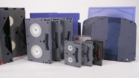 Professional broadcast video tapes evolution analog to digital 4k Stock Footage 143228030