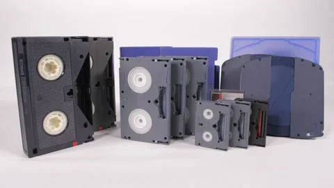 Professional broadcast video tapes evolution analog to digital 4k Stock Footage 143228058
