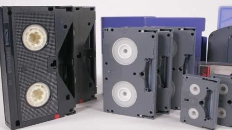 Professional broadcast video tapes evolution analog to digital 4k Stock Footage 143228109
