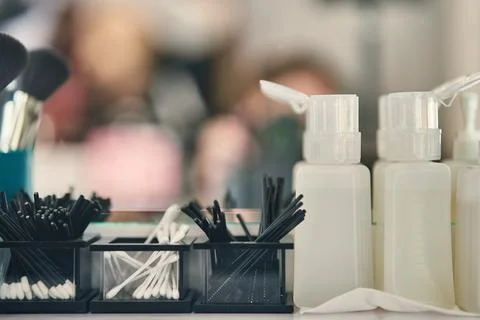 Professional brushes for applying makeup from natural pile. Products for makeup Stock Photos