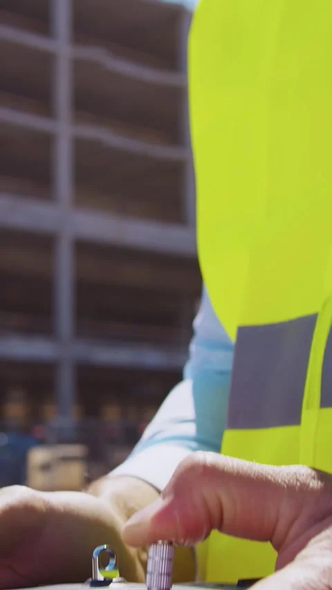Professional builder standing in front of construction site. Foreman in hardhat Stock Footage 308161512