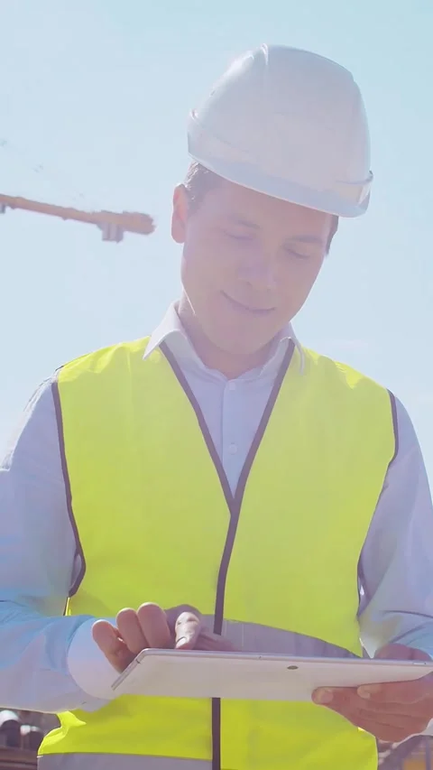 Professional builder standing in front of construction site. Foreman in hardhat Stock Footage 308161551