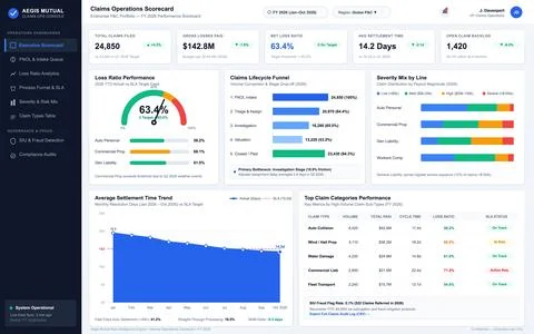 Professional business analytics interface displaying insurance claim statisti Stock Illustration