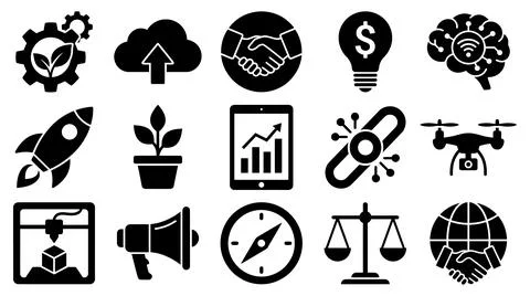 Professional business and technology concept icon collection set for digital Ilustração Stock