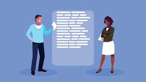 Professional business couple holding documents in front of digital interfac.. Stock Footage 339059495