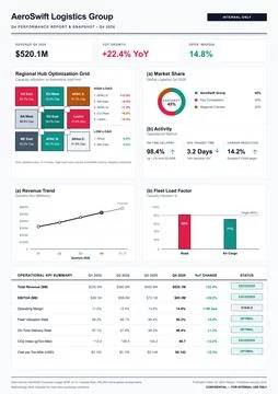 Professional business dashboard displaying logistics performance metrics, fin Stock Illustration