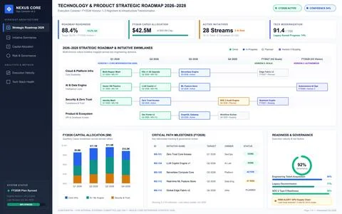Professional business dashboard displaying technology infrastructure roadmaps Stock Illustration