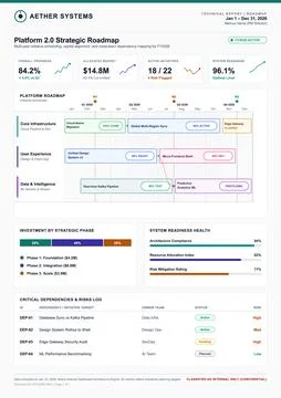 Professional business dashboard vector featuring project timelines, financial Stock Illustration