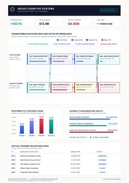 Professional business dashboard vector featuring strategic roadmap timelines, Stock Illustration