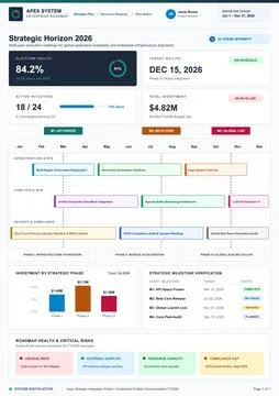Professional business dashboard vector showing project timelines, financial i Stock Illustration