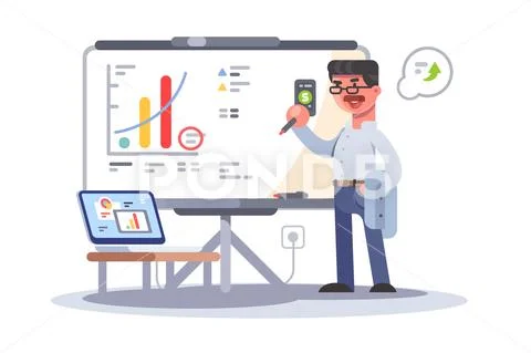 Professional business man analyzing growth showing Stock Illustration