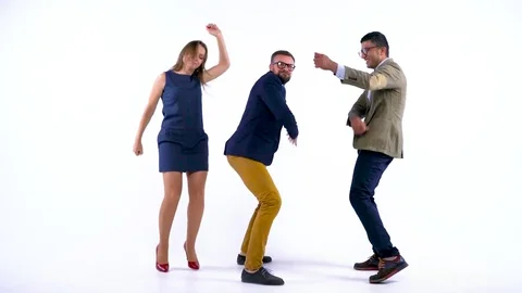 Professional business people having fun dancing like crazy Stock Footage