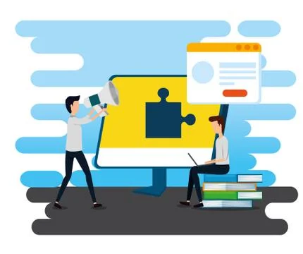 Professional businessmen with computer and website document Illustrazione stock