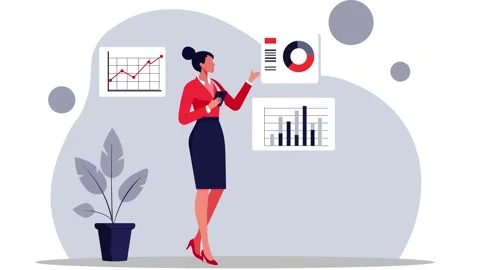 Professional Businesswoman Presenting Data Analysis and Market Trends Stock Footage 333203115