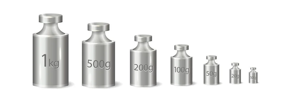 Professional calibration weight set with precise gram measurements. Metal Stock Illustration