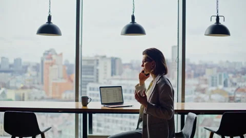 Professional calling smartphone cityscape workplace closeup. Director talking Stock Footage 335241992