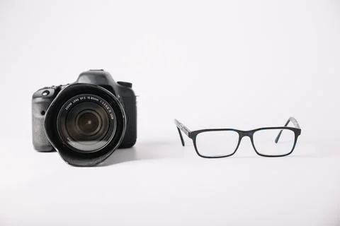 Professional camera glasses Stock Photos