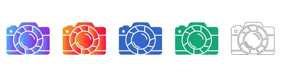 Professional Camera Icon Set: Gradient, Solid, and Outline Styles Stockillustratie