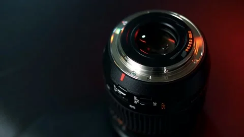 Professional camera lens mount isolated on black background Stock Footage 145482260