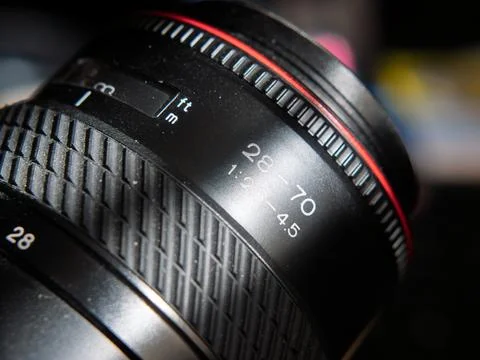 Professional Camera Lens with Zoom Capabilities and Specifications Stock Photos