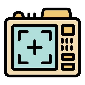 Professional camera recording live event with focus icon Stock Illustration