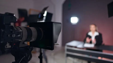 Professional camera with a teleprompter.  Stock Footage 312014643