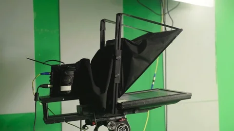 Professional camera with teleprompter in green screen studio Stock Footage 102477960