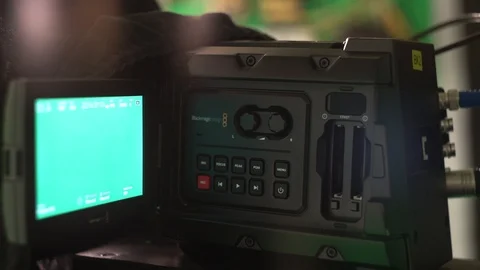 Professional camera with teleprompter in green screen studio Stock Footage 102477966