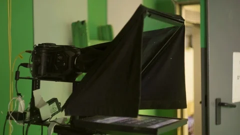 Professional camera with teleprompter in green screen studio Stock Footage 102492660