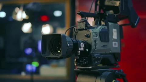 Professional camera on tripod Stock Footage 247924312