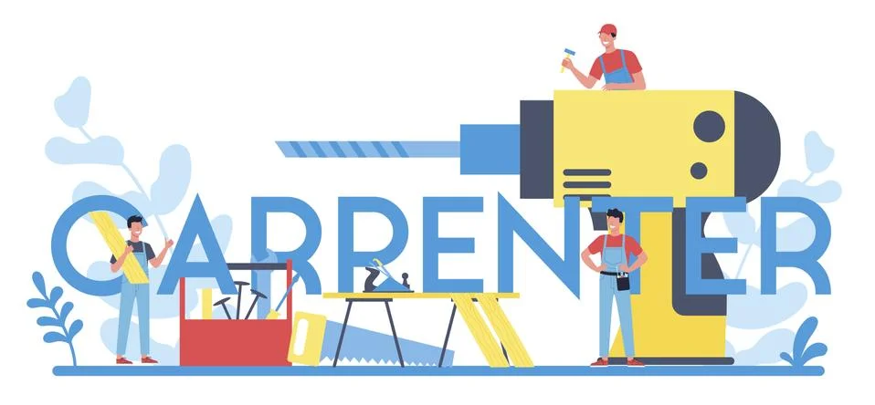 Professional carpenter typographic header concept. Repairman or craftsman Stock Illustration