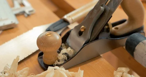 Professional carpenter working in workshop. Woodworking craftmanship concept. Stock Footage 115923256