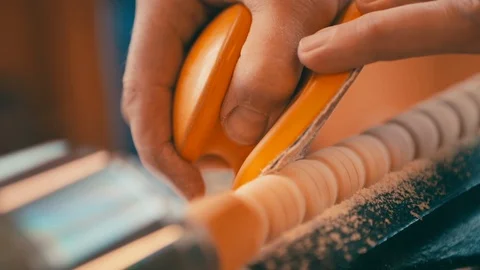 Professional carpenter working in workshop. Woodworking craftmanship concept. Stock Footage 115923926