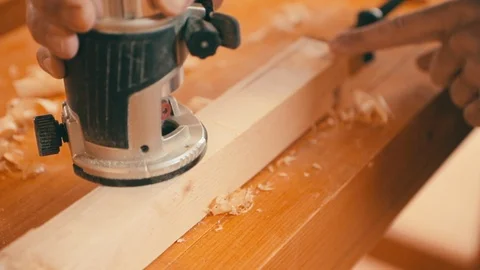 Professional carpenter working in workshop. Woodworking craftmanship concept. Stock Footage 115923977