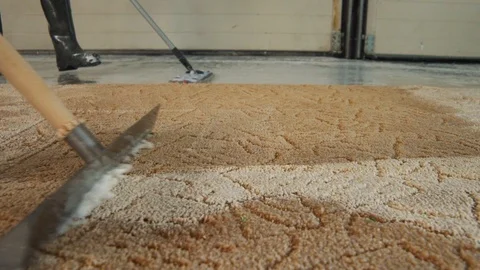 Professional carpet cleaning. Man cleans dirty carpet. Cleans the foam after Vídeo Stock 99081471