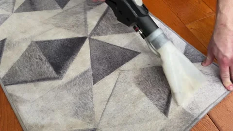 Professional carpet cleaning using a vacuum extractor Stock Footage 313972522