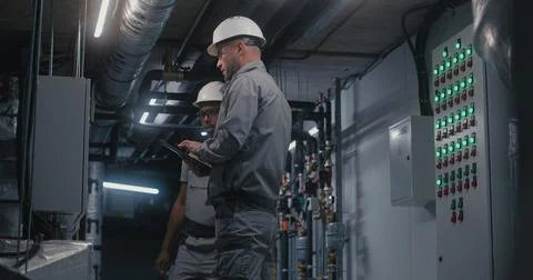 Professional Caucasian engineer uses digital tablet computer 写真素材