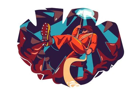 Professional cave explorer climbing inside Stock Illustration
